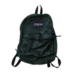 Jansport Mesh Backpack Green Full Mesh Zipper 90s Y2K Rave Gym Pack 17x13 Inch